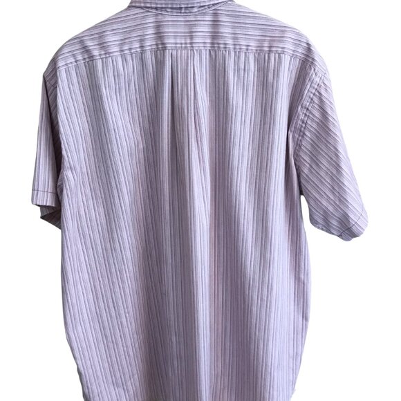 Van Heusen 417 Oxford Shirt: Short Sleeves, Mauve Burgundy Stripe, Men's Size XL - Picture 2 of 8